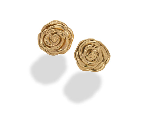 Rose Stud Earring 14K Yellow Gold- large
