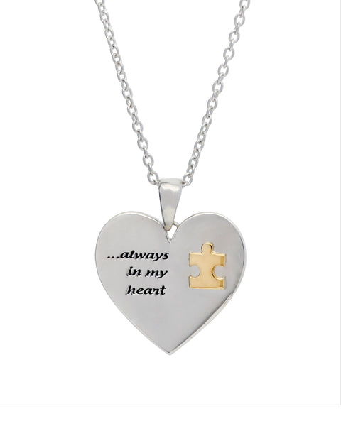 Autism Sterling Silver and 10K Gold Puzzle Piece Pendant