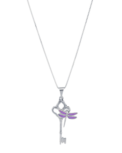 Key and Enameled Sterling Silver Dragonfly Pendant
